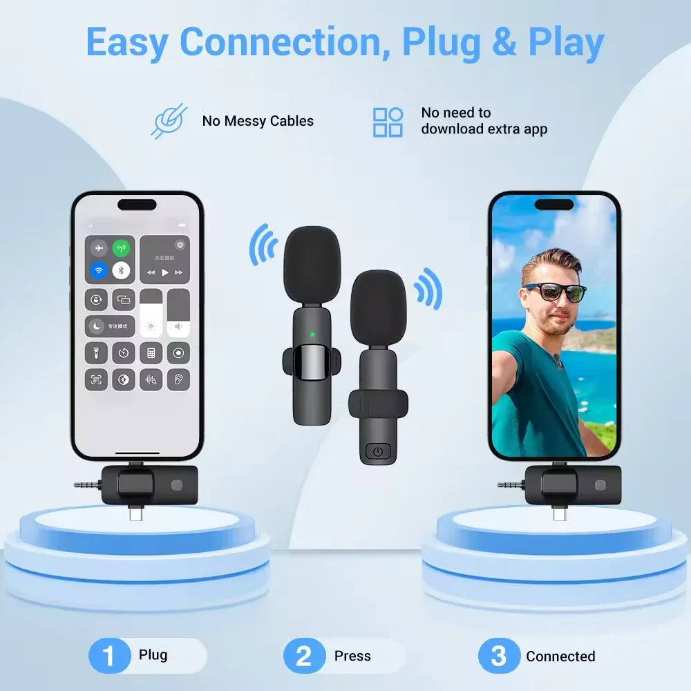 Basix Mini Wireless Lavalier Microphone - Noise Cancelling Portable Mic for iPhone Android Camera Live Interviews