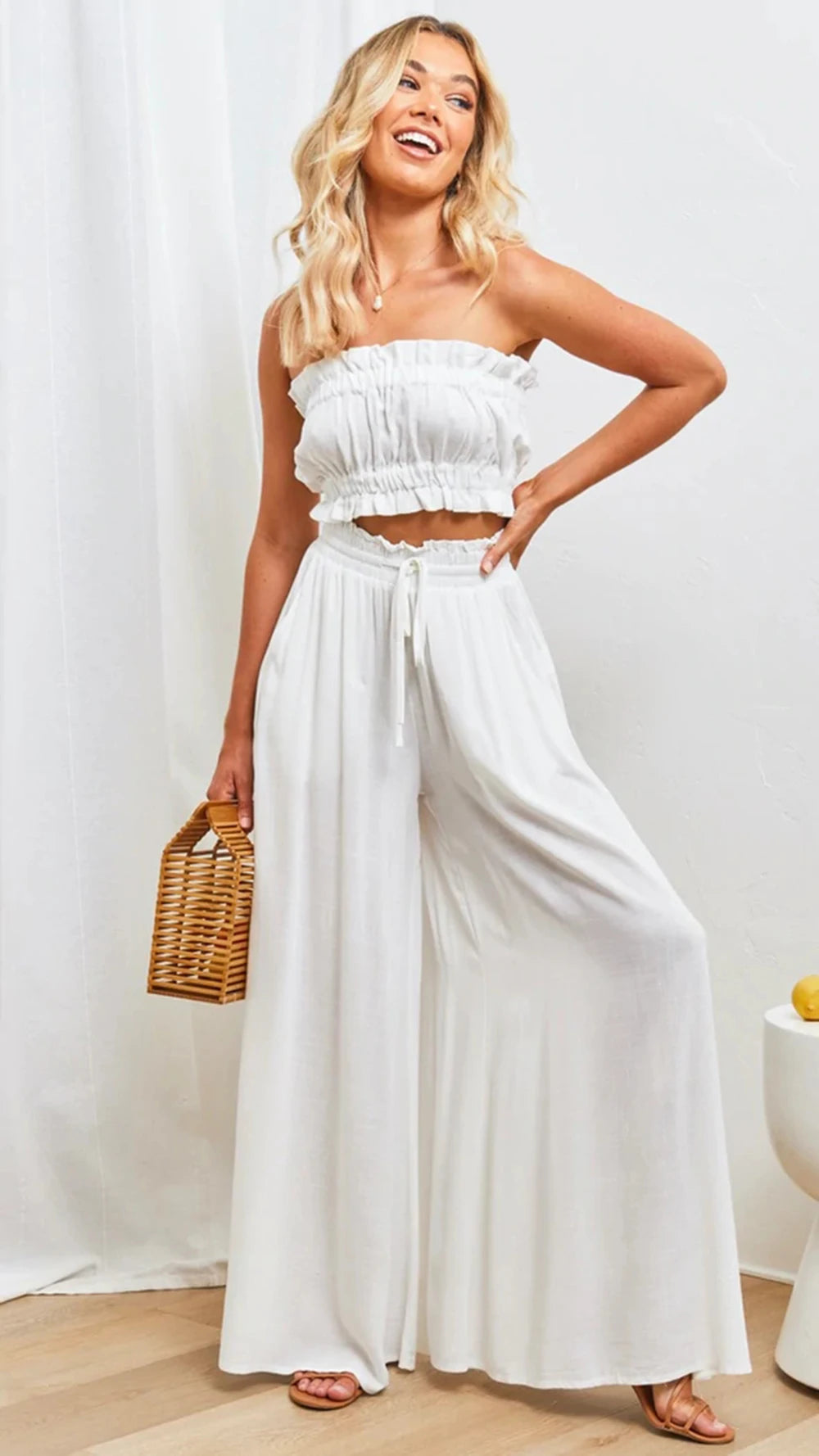 Women’s Summer Wide Leg Pants – Elastic Waist Casual Loose Fit Trousers Breathable Beach Lounge Pants