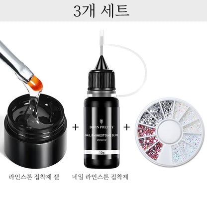 BORN PRETTY 5/10g Rhinestone Glue Nail Gel Set - Sticky Gel for 3D Jewelry Decorations, Rhinestone Manicure & Nail Polish