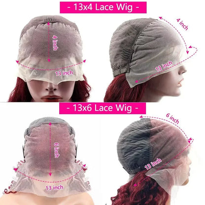 Burgundy 99J Body Wave Wig – 13x4/13x6 HD Lace Front, Pre-Plucked Human Hair Red Colored Wig