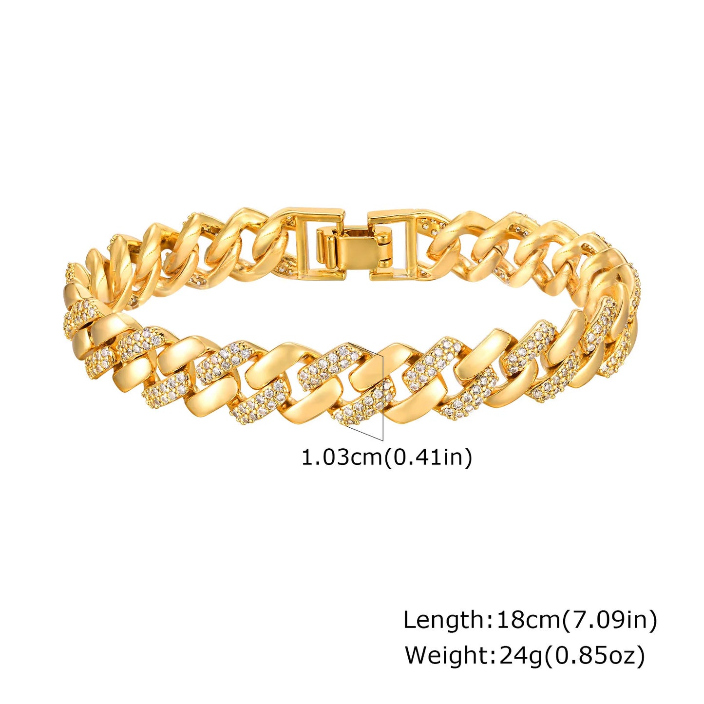 14K Gold Plated Paperclip Chain Bracelet with Cubic Zirconia Chunky Adjustable Link Jewelry for Women