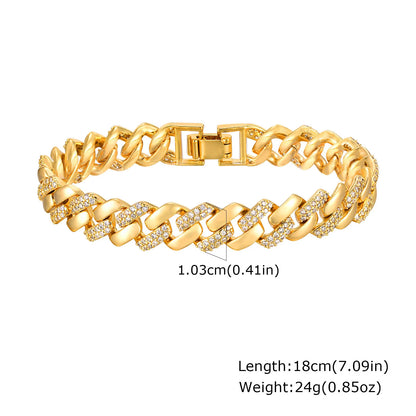 14K Gold Plated Paperclip Chain Bracelet with Cubic Zirconia Chunky Adjustable Link Jewelry for Women