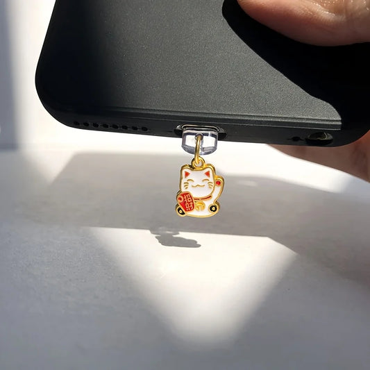 Mini Lucky Cat Phone Dust Plug - Cute Charging Port Protector Pendant for iPhone, Android & Type-C Devices