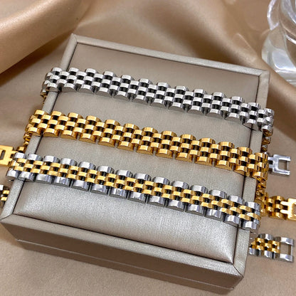 Greatera Five-Layer 10mm Beaded Bracelet – Two-Tone Stainless Steel Watch Chain Bangle Jewelry for Men & Women