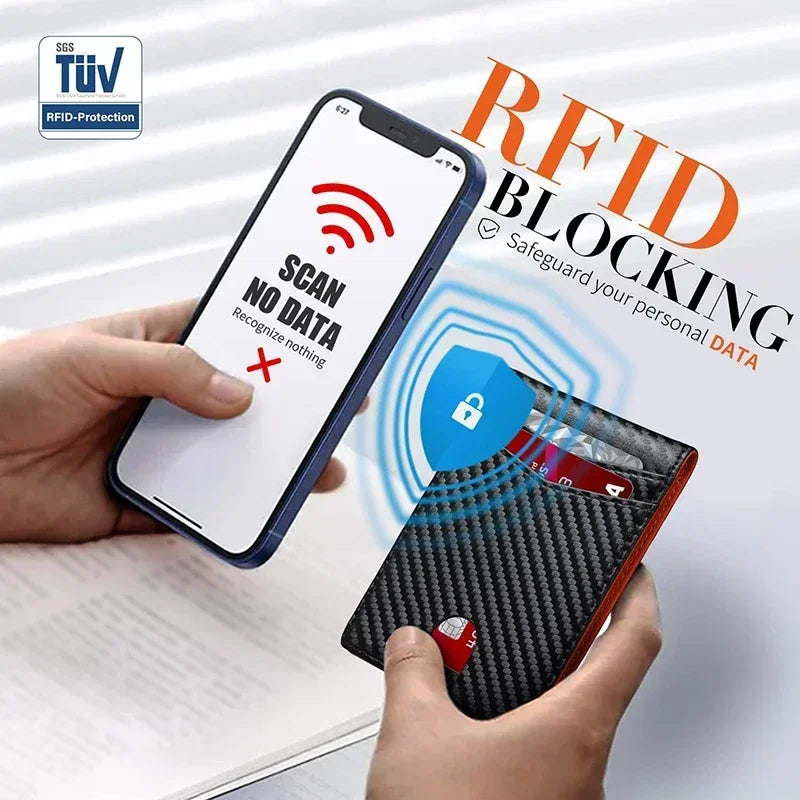 RFID Carbon Fiber Slim Wallet for Men – Luxury Money Bag, Thin Card Holder, Small Short Billfold Purse
