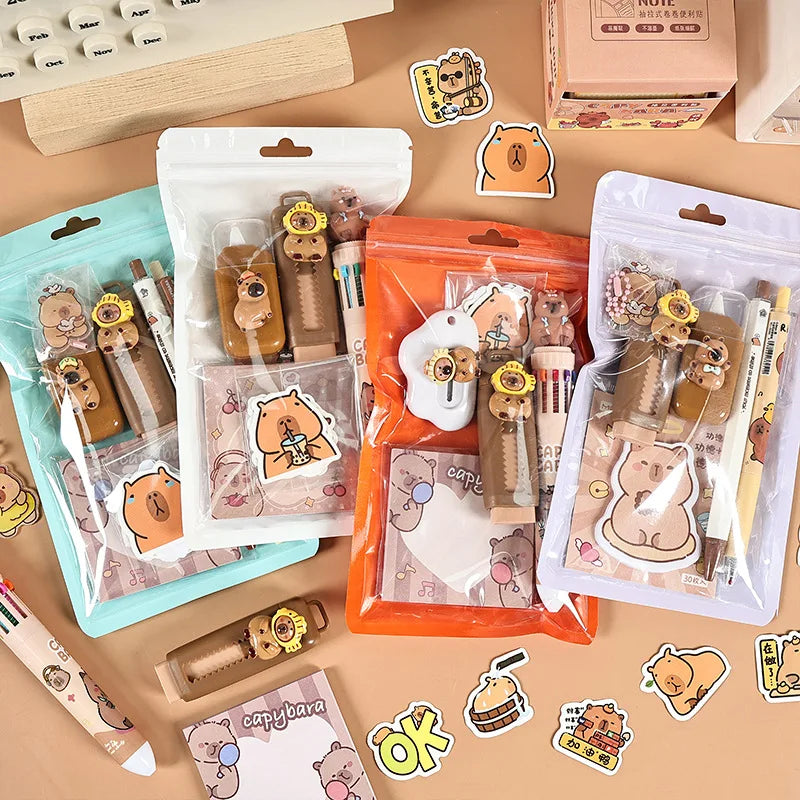 7-Piece Capybara Stationery Set for Students, Cute School Supplies & Gift Pack with Pens and Accessories for Boys & Girls