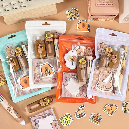 7-Piece Capybara Stationery Set for Students, Cute School Supplies & Gift Pack with Pens and Accessories for Boys & Girls