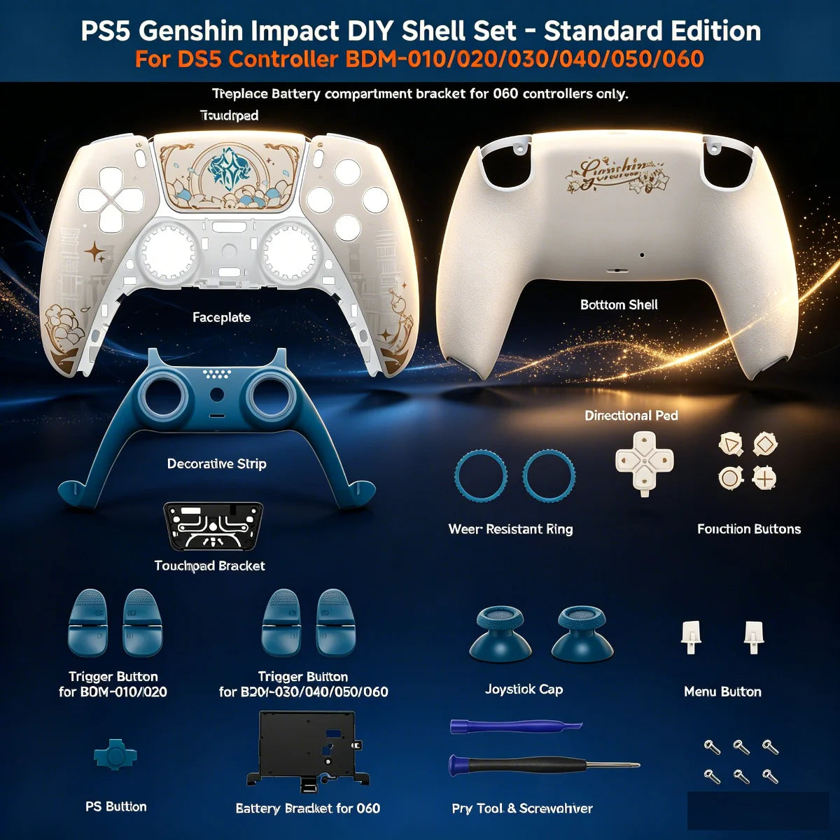 PS5 Controller Shell Set - Pattern Replacement Housing Compatible with BMD-010 to BMD-060 Models