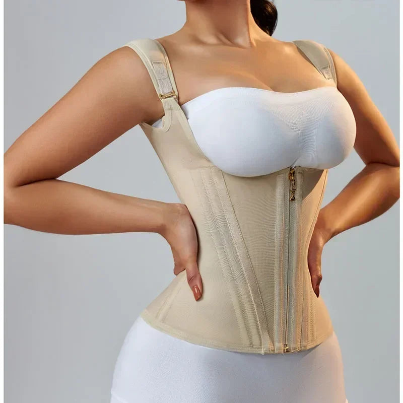 Fajas Colombianas Body Shaper for Women – Double Compression Waist Trainer Vest with Adjustable Zipper & Hook-Eyes