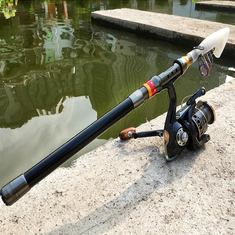 Spinning Fishing Rod & Reel Combo - 1.8-3.6M Carbon Fiber Sea Pole with 5.2:1 Gear Ratio Reel & Line Kit for Bass Fishing