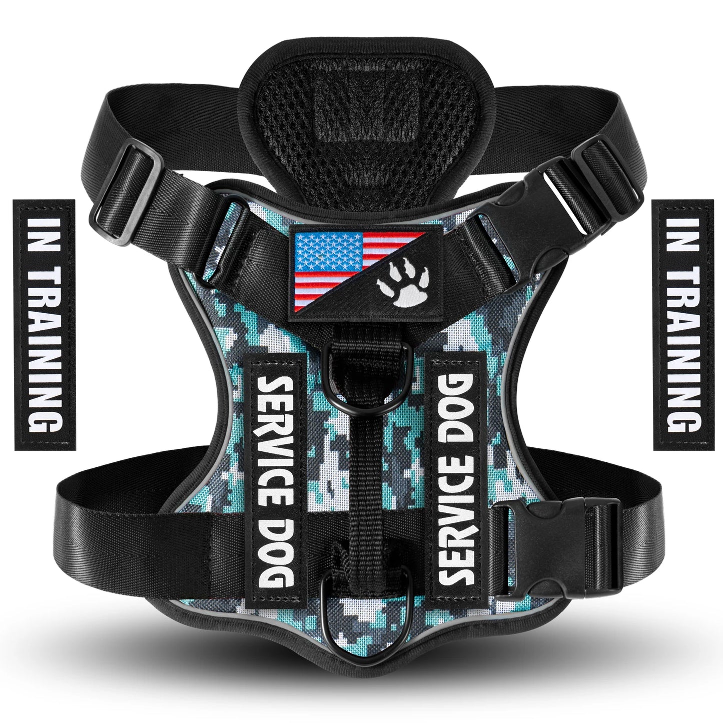 Reflective Service Dog Harness Vest with 5 Patches – Adjustable Soft Oxford Mesh Pet Harness