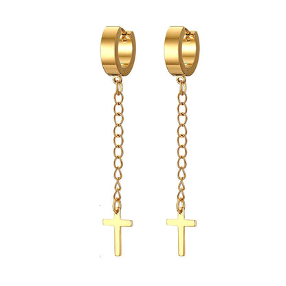 Gold Cross Huggie Hoop Earrings - Minimalist Dangle Charm Jewelry for Men & Women
