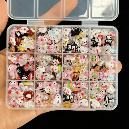 120PCS Sanrio Nail Charms Set - Kuromi, Cinnamoroll, and My Melody Resin Decorations for DIY Manicure Nail Art
