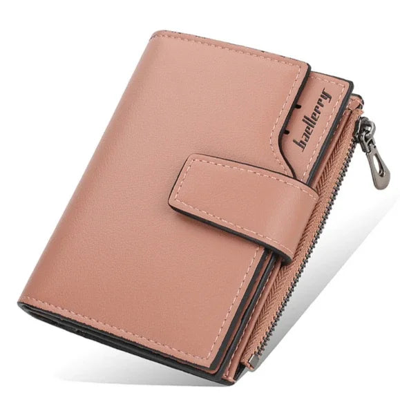 Women’s PU Leather Wallet — Short Hasp Coin & Card Holder, Small Money Bag Clutch in Blue & Red