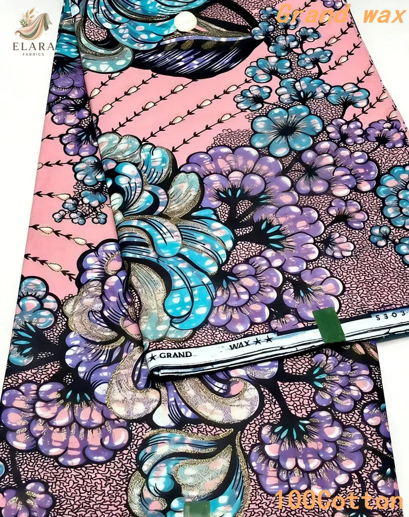 Grand Super African Wax Fabric - 100% Cotton Nigerian Glitter Glam Gold Ankara Print for Sewing