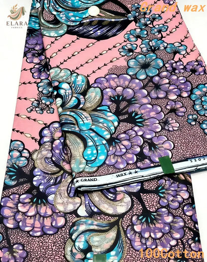 Grand Super African Wax Fabric - 100% Cotton Nigerian Glitter Glam Gold Ankara Print for Sewing