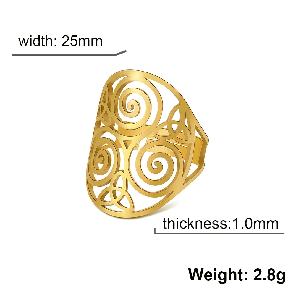 Triskelion Amulet Adjustable Ring – Celtic Knot Stainless Steel Ring for Men & Women, Wicca Vintage Jewelry Gift