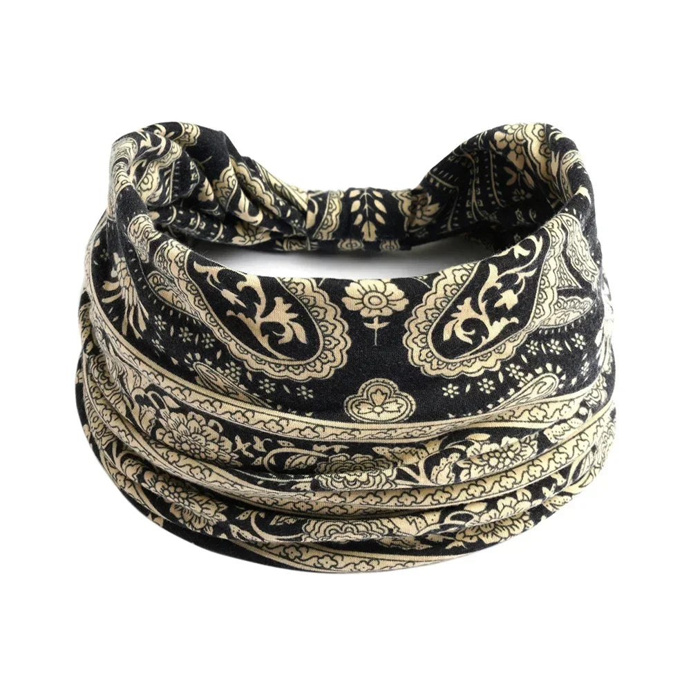 Bohemian Wide Cotton Stretch Headbands for Women – Turban Style Hairbands, Bandana Headwrap Hair Accessories