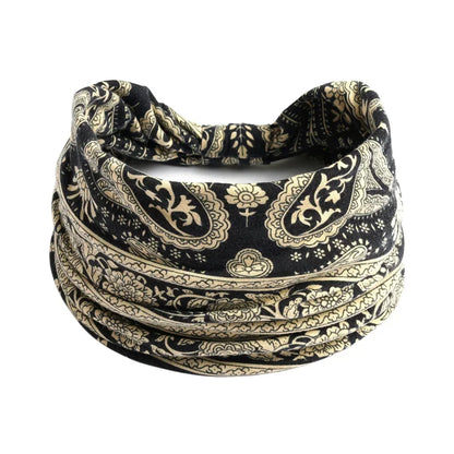 Bohemian Wide Cotton Stretch Headbands for Women – Turban Style Hairbands, Bandana Headwrap Hair Accessories