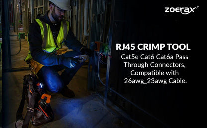 ZoeRax Pass-Through RJ45 Crimping Tool — All-in-One Crimper & Cutter for Cat6a/Cat6/Cat5 8P8C Ethernet
