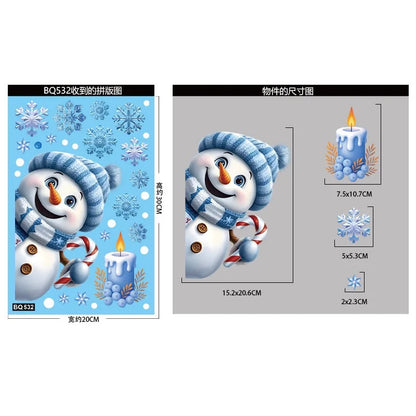 Christmas Blue Snowman Window Stickers – Santa, Snowflake, Bird & Elk Ornaments for Merry Christmas 2025 and Happy New Year 2026