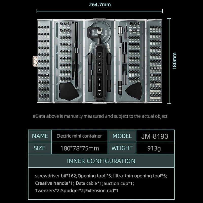 JAKEMY JM-8193 180-in-1 Electric Screwdriver Set – Precision Cordless Tool with Magnetic Bits for Phone, Glasses & Electronics Repair