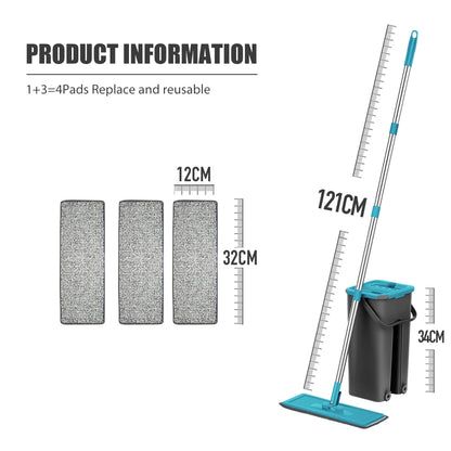 Hands-Free Flat Floor Mop & Bucket Set — Professional Home Cleaning System with Washable Microfiber Pads for Hardwood Floors