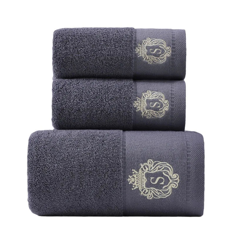 3-Piece Cotton Towel Set – 2 Hand Face Towels 35x75cm + 1 Bath Towel 70x140cm Soft Washcloth Gift Set