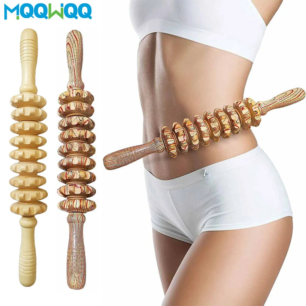 9-Roller Wooden Massage Stick – Handheld Manual Massager for Cellulite & Muscle Pain Relief