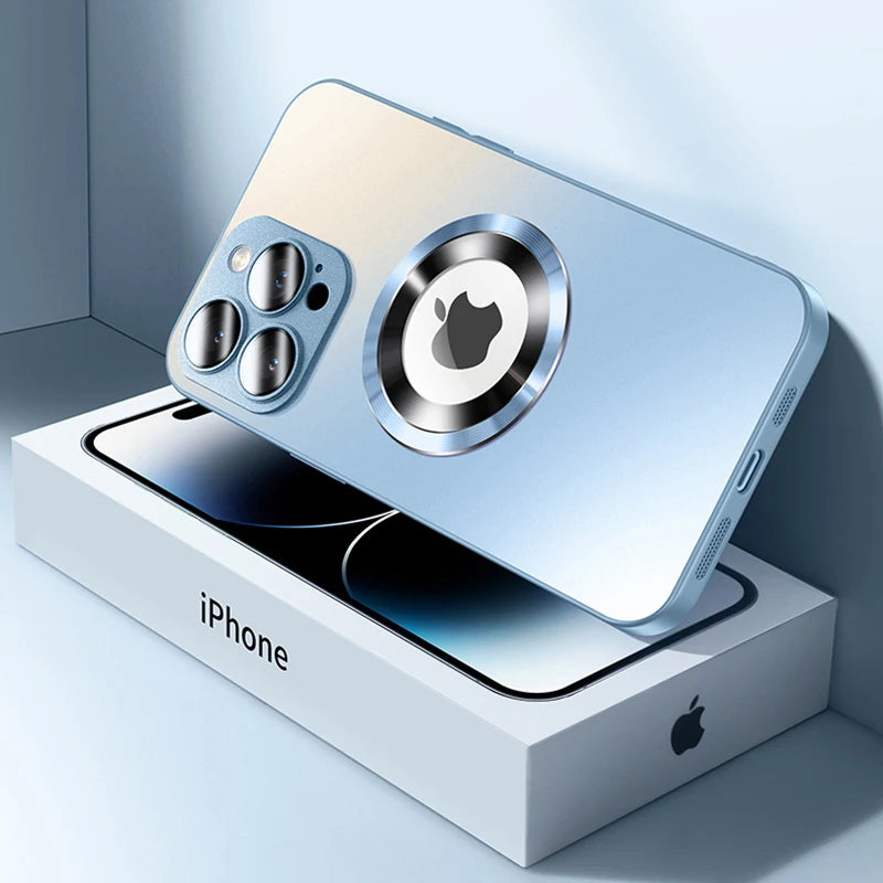Tempered Glass Matte MagSafe Case — Shockproof Magnetic Wireless Charging Cover for iPhone 14–16 Pro Max