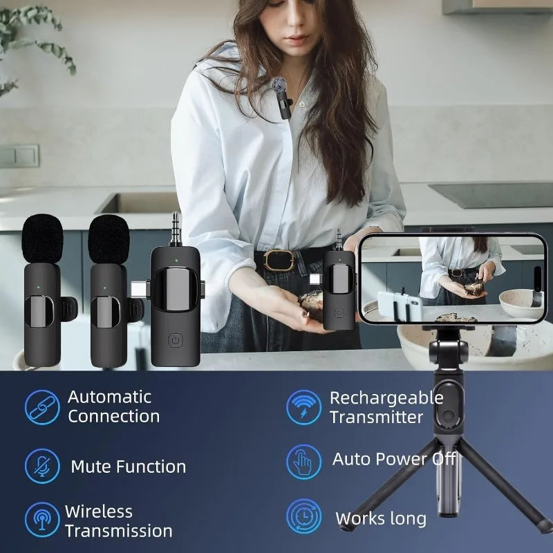Mini Wireless Lavalier Microphone - USB-C Noise Cancellation Lapel Mic for iPhone Video Recording Vlog & Content Creation