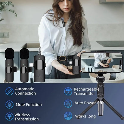 Mini Wireless Lavalier Microphone - USB-C Noise Cancellation Lapel Mic for iPhone Video Recording Vlog & Content Creation