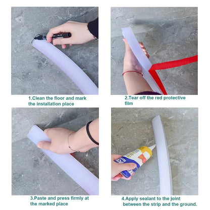 2M Collapsible Shower Water Dam - Self-Adhesive Silicone Threshold for Wet & Dry Separation