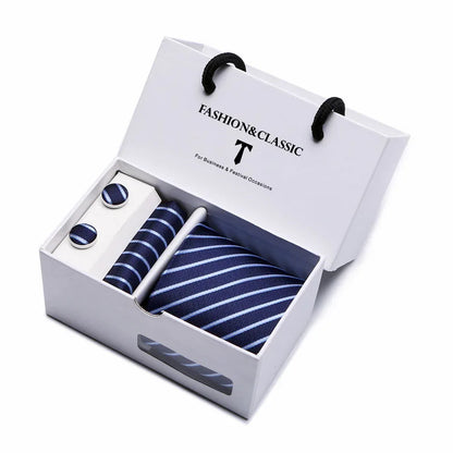 Black Paisley Tie Set - Men's Necktie, Pocket Square & Cufflinks Gift Box for Weddings & Formal Wear