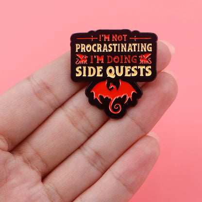 Game Quotes Enamel Pin - Side Quest Lapel Brooch Badge for Backpack Clothing Fashion Jewelry Gift Accessories