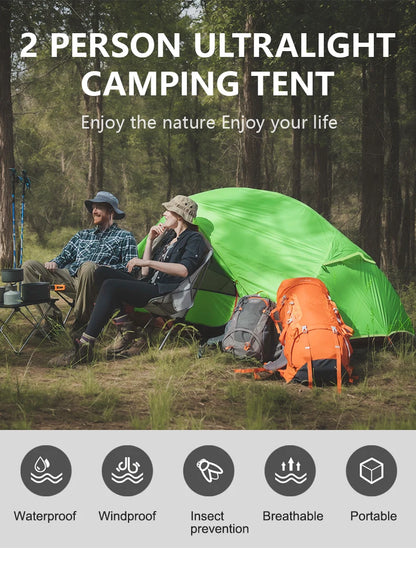 BISINNA 2-Person Ultralight Camping Tent – 20D 380T Nylon, Double Layer Waterproof Backpacking Tent for Hiking & Travel with Free Mat