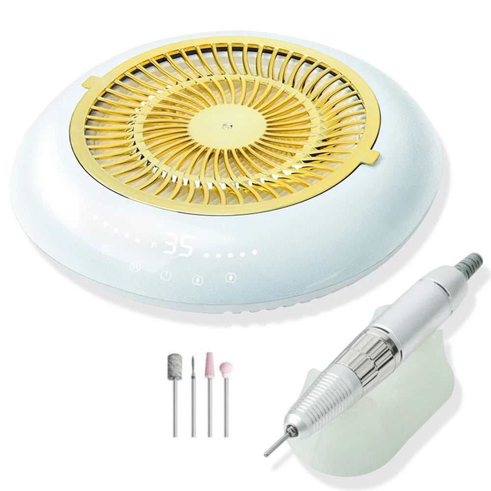 60W 35,000 RPM Nail Drill Machine with Vacuum Cleaner – Reusable Filter, Strong Nail Dust Collector, Professional Manicure Drill