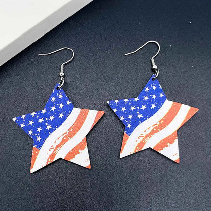 American Flag Drop Dangle Earrings - Patriotic 4th of July Teardrop Tassel Rhinestone Jewelry for Women
