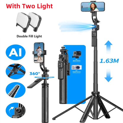 C17 360° Auto-Rotation Monopod – AI Tracking Tripod with Bluetooth Shutter, Fill Light & Wireless Selfie Stick for Phones