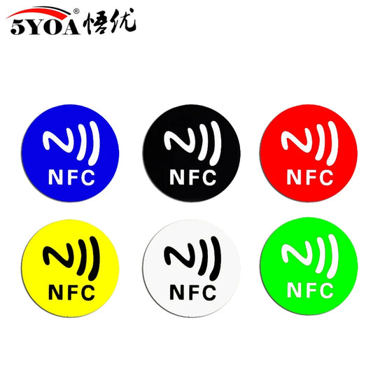 5YOA 6PCS NFC NTAG213 Stickers – 13.56MHz ISO14443A RFID Adhesive Tags for NFC Phones, 6 Colors