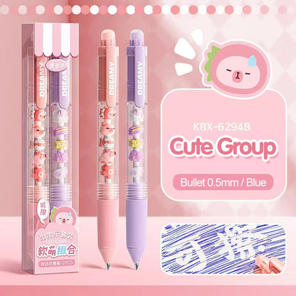 Press-to-Wipe Cartoon Neutral Ballpoint Pen with Thermal Eraser for Students – Crystal Blue, Easy to Wipe, Third Grade