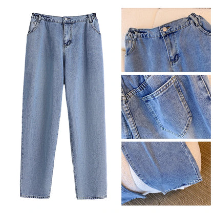 Plus Size Women’s Casual Jeans – Classic Black & Blue Washed Denim for Spring & Autumn, Comfortable & Versatile