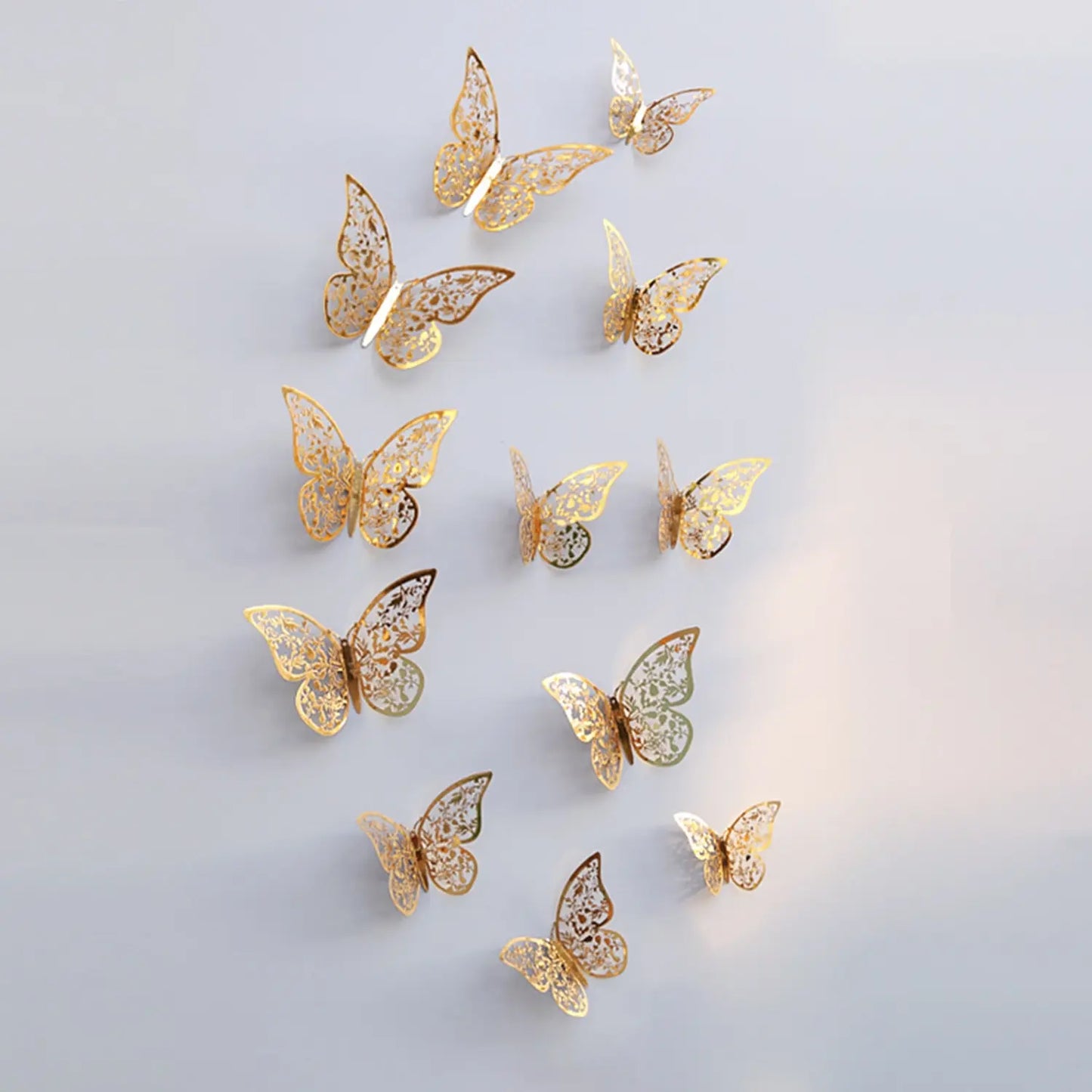 12PCS Metal-Inspired 3D Hollow Paper Butterfly Decorations – Party, Wedding, Birthday & Festival Wall Stickers