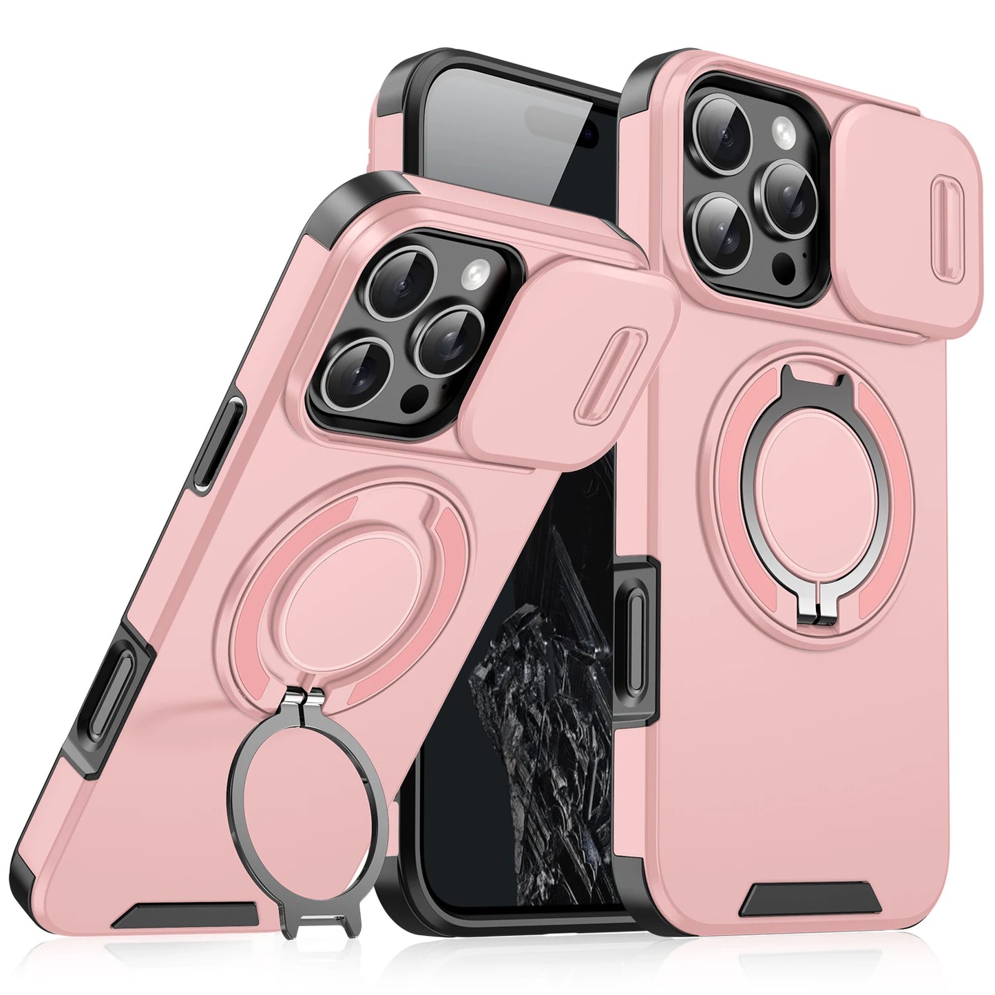 Luxury Rugged Armor Magnetic Case – Heavy Duty PC Cover with Slide Camera Protection for iPhone 16, 15, 14, 13, 12, 11 Pro Max Plus