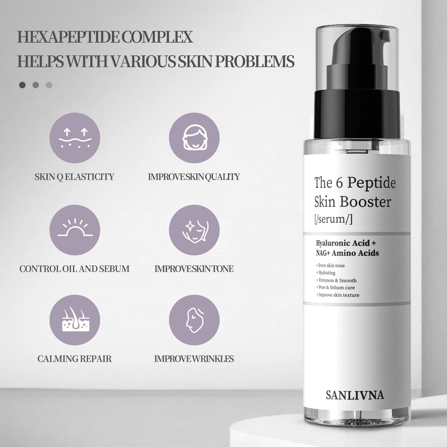 6 Peptide Essence Facial Skin Care Set — Collagen Anti-Aging, Brightening, Moisturizing & Nourishing Treatment