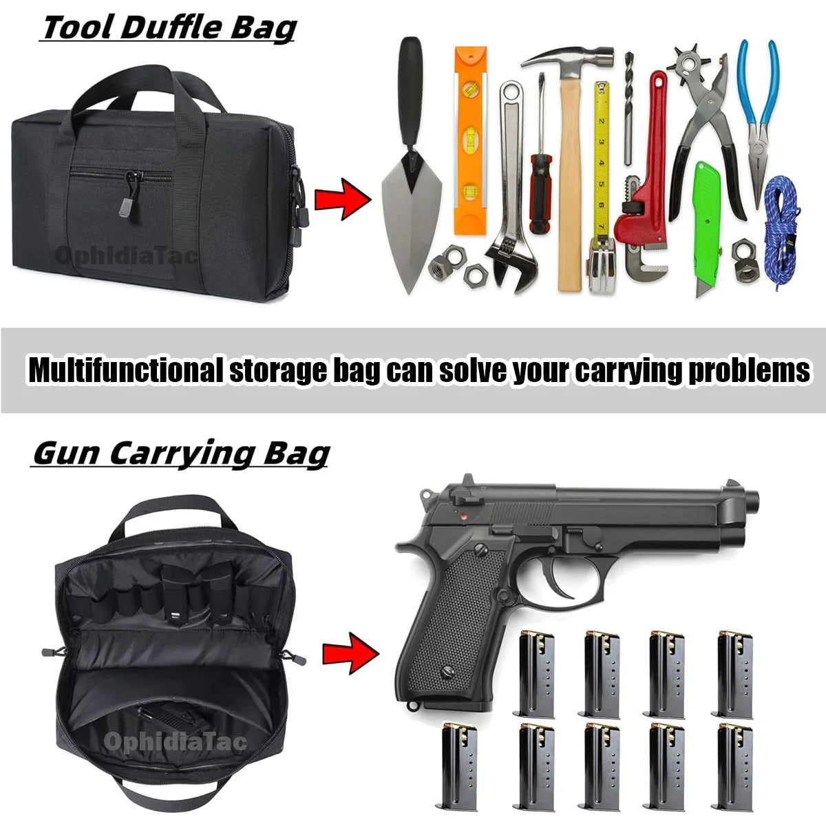 Gun Carrying Bag for Glock 17, M9 - Universal Concealed Pistol Storage with Magazine Pouch, Hunting Accessories