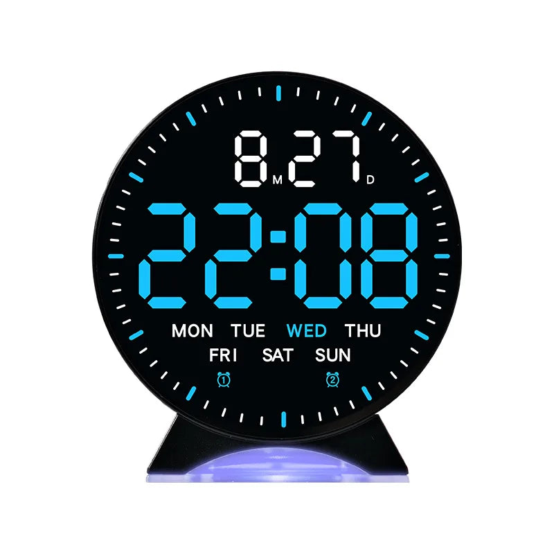 LED Digital Alarm Clock with Adjustable Brightness — Week, Date & Seconds Display, 2 Alarms, 12/24H Table Clock with Ambient Light