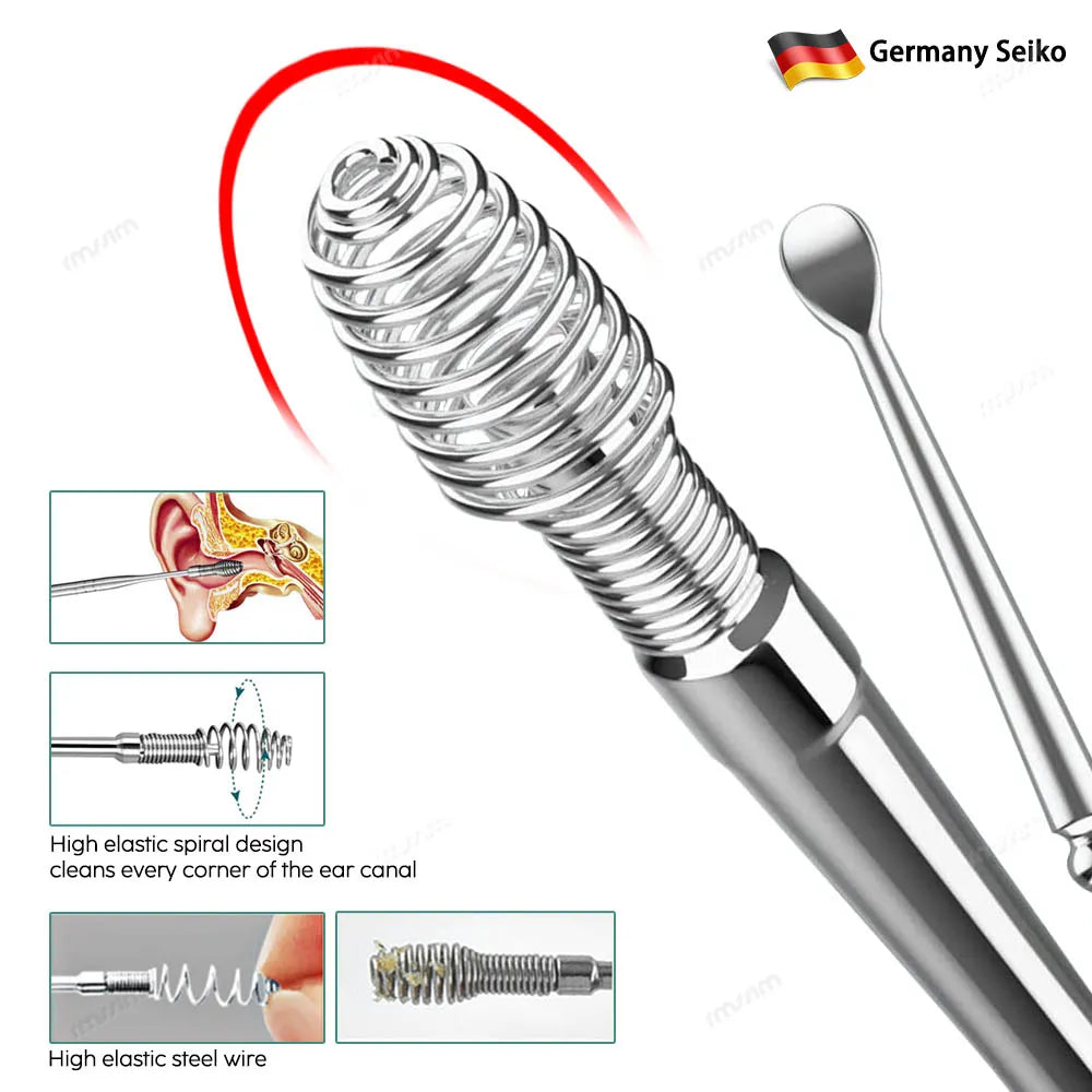 Ear Cleaner Set: Earpick Ear Wax Remover Spoon Curette - Spiral Ear Cleaning Kit for Easy Earwax Removal - Gadget for Ear Hygiene