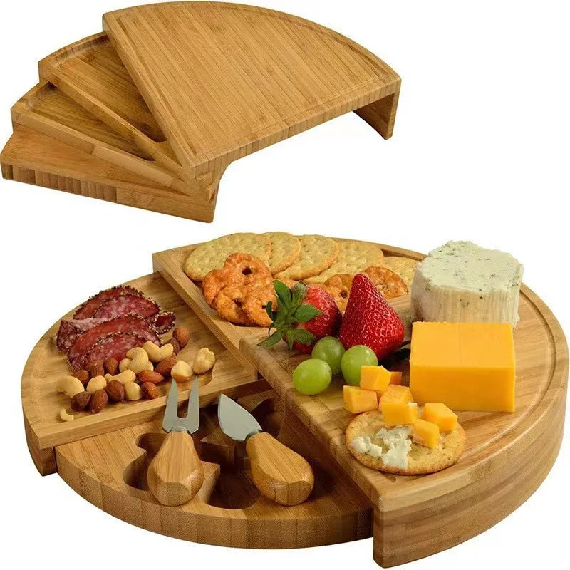 Cheese Board Cutlery Set with Slide-Out Drawer – Slicer, Fork, Scoops and Kitchen Storage Tools