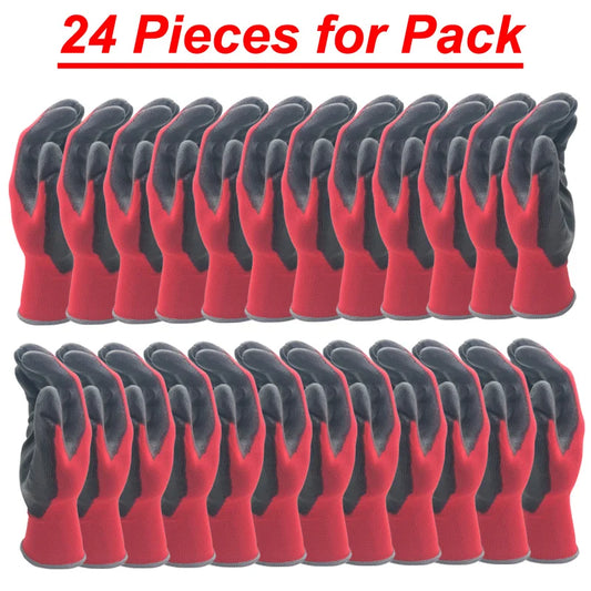 24Pcs/12Pairs Professional Protective Gloves – CE EN388 Certified Nylon Gloves for Men & Women, Construction & Garden Work